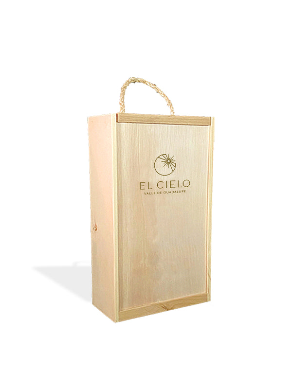 Caja de madera con logotipo para 2 botellas - Vinos El Cielo