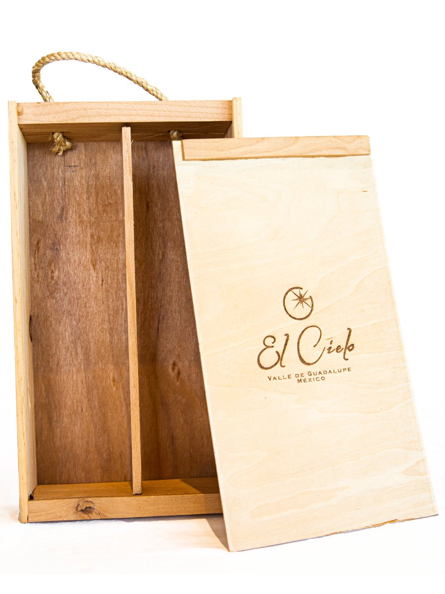 CAJA DE MADERA 2 BOT LOGO | Vinos El Cielo, image size:900x1200