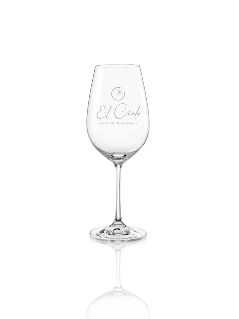 Bohemian Crystal Glass with El Cielo logo - El Cielo Wines