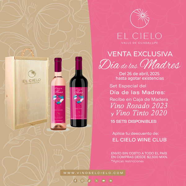 Set Día de las Madres Vino Rosado 2023 y Vino Tinto 2020 + Caja de madera