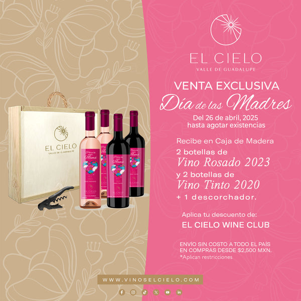 Set Día de la Madre 2 bot. de Vino Rosado 2023 y 2 bot. de Vino Tinto 2020 + Descorchador y Caja