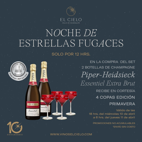 Set 2 botellas de Champagne Piper-Heidsieck Essentiel Extra Brut + 4 copas Edición Primavera - Vinos El Cielo