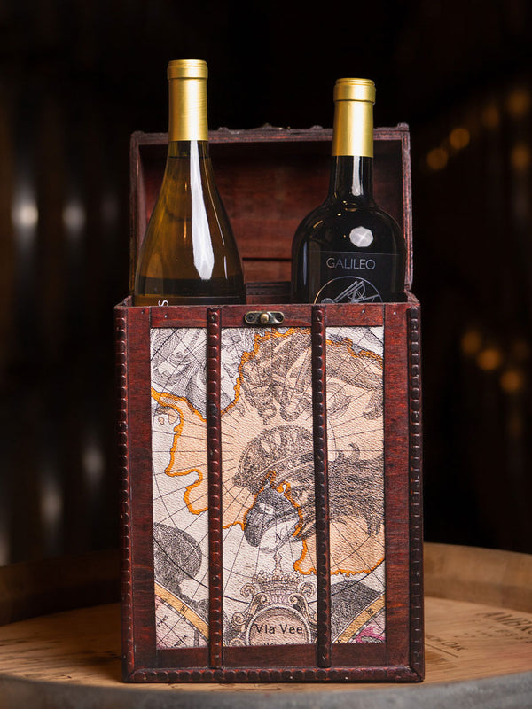 CAJA MADERA ANTIGUO MAPA 2 VINOS - Vinos El Cielo