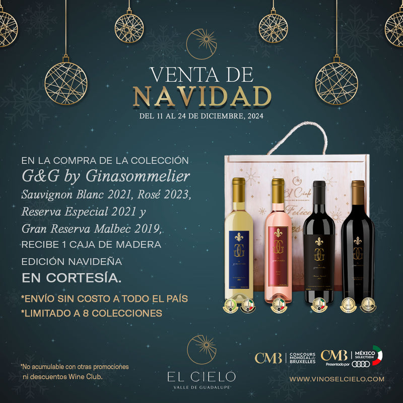 Colección G&G - S. Blanc, Rosé, G.R. Malbec, Reserva Especial + Caja navideña de madera