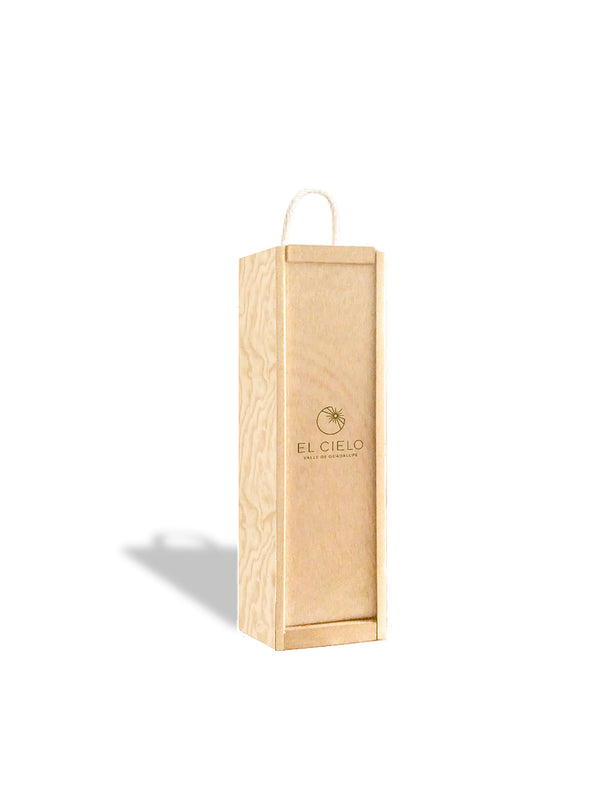 Caja de madera con logotipo para 1 botella - Vinos El Cielo