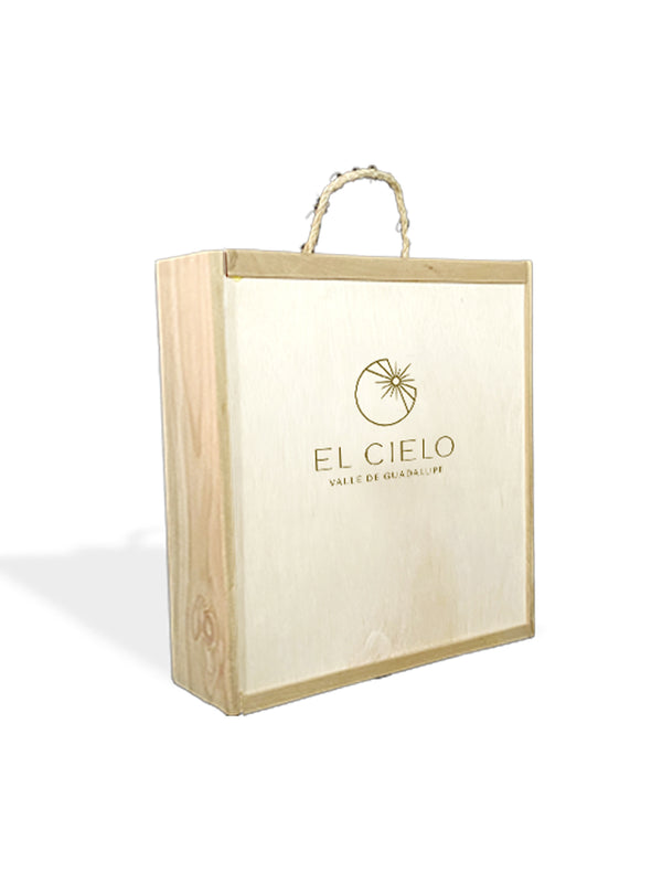 Caja de madera con logotipo para 3 botellas - Vinos El Cielo