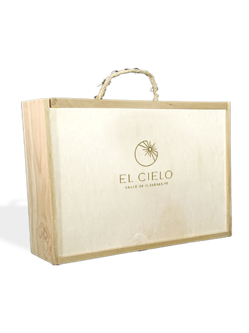 Caja de madera con logotipo para 6 botellas - Vinos El Cielo
