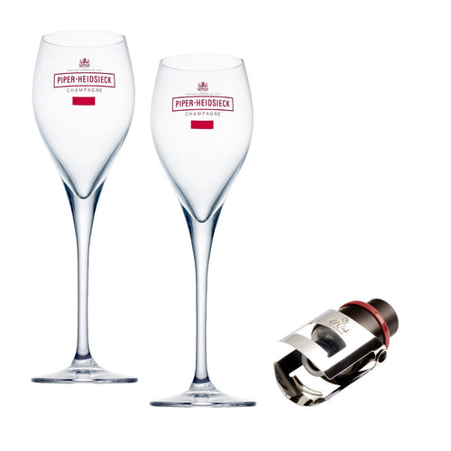 Set 2 copas flute Piper - Heidsieck y 1 tapon bomba vacio - Vinos El Cielo